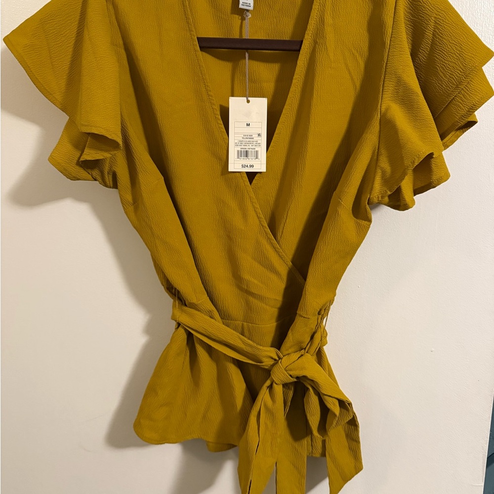 Target Mustard Flutter Sleeve Wrap Blouse NWT